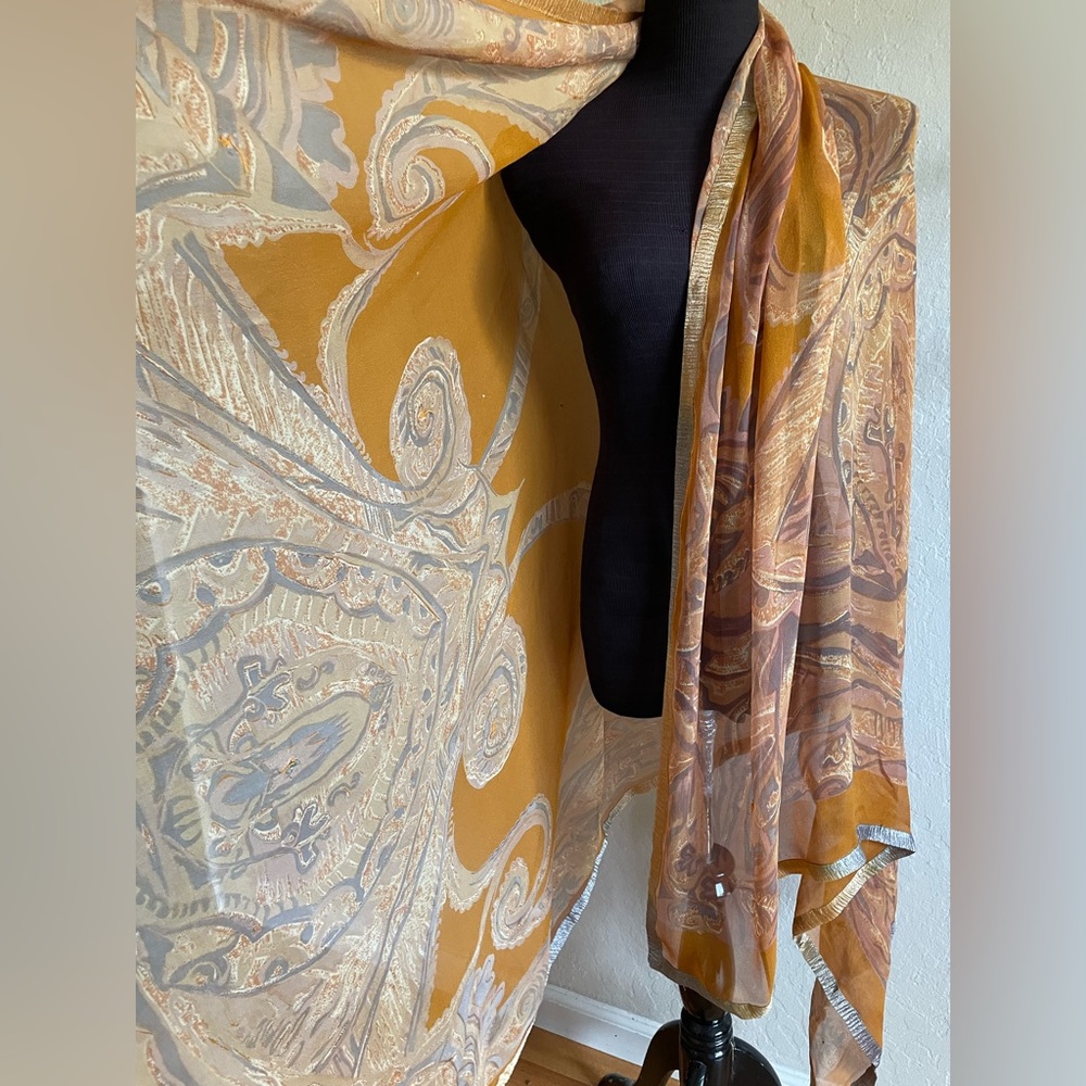 Rusty orange chiffon silk wrap - Picture 8 of 10